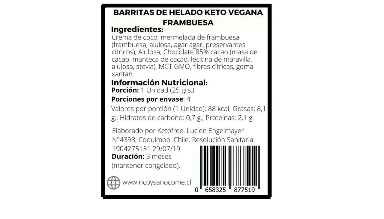 Barritas Keto helado frambuesa - coco