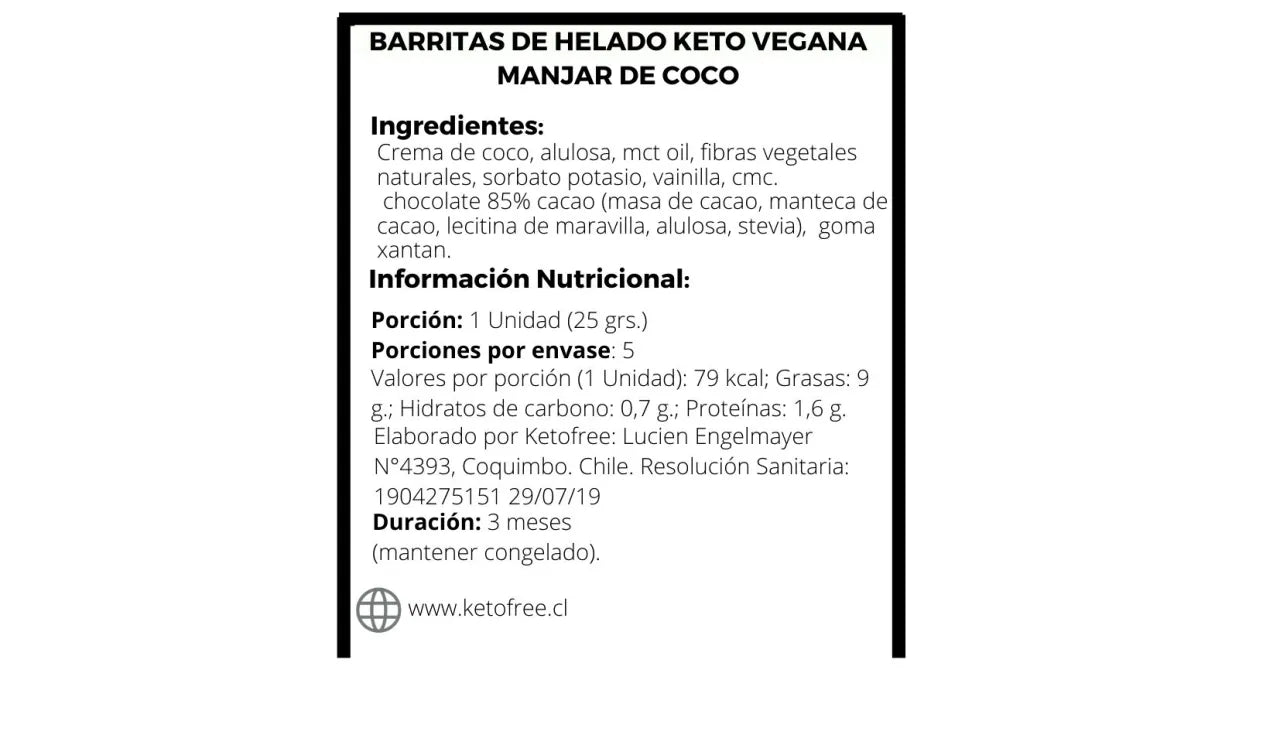 Barritas Keto heladas dulce de coco