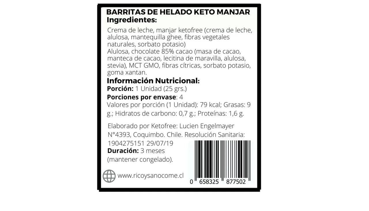 Barritas Keto helado manjar crema